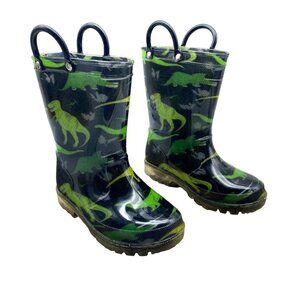 Max + Jake Dinosaur Light Up Rain Boots‎ Kid Size 8 Pull On Rubber Upper